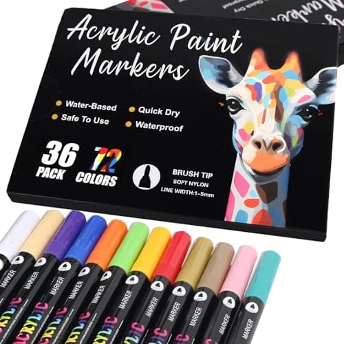 AEDAGA Feutres Acrylique 72 Couleurs, 36 Stylos Marqueur Pour Enfants Et Adultes, Acrylic Marker Pour Décoration De Toil