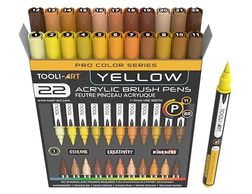 Lot de 36 marqueurs acryliques souple 1-7 mm non toxiques pour lettrage et art — Jaune