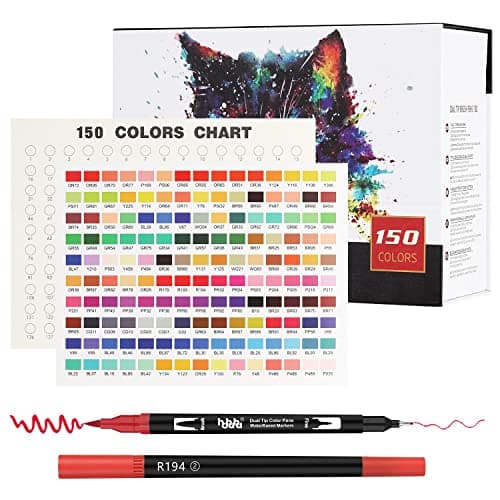Marqueurs pinceaux HHhouu Lot de 150 à double pointe pour adultes professionnels - Livres de coloriage, cartes à dessin,