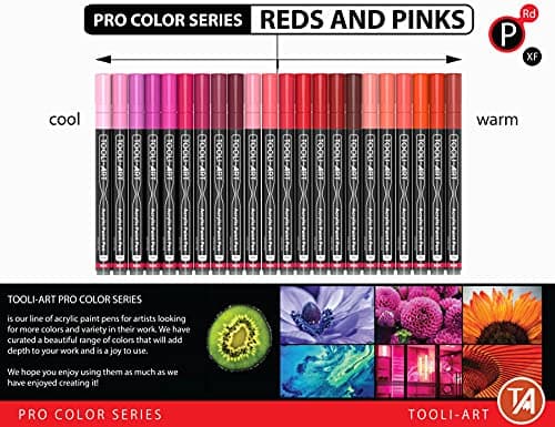 Marqueurs acryliques rouge et rose Pro Color 0,7 mm - peinture sur roche, verre, tasses, bois, métal, toile | Lot de 22
