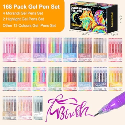 Laconile Stylos Gel Couleurs Adultes – Lot de 168 Paillettes Pastels Métalliques Neons – Dessin Coloriage Artisanat Scra