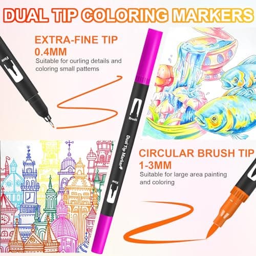 Lyuvie 158 stylos feutres coloriage - Feutre double pointe - Feutre aquarelle pinceau - Étui noir pour coloriage dessin