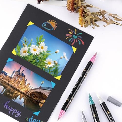 Marqueurs Métalliques 24 Couleurs pour Scrapbooking et Bricolage - Double Pointe - Moyen & Pointe du Pinceau - Artisanat