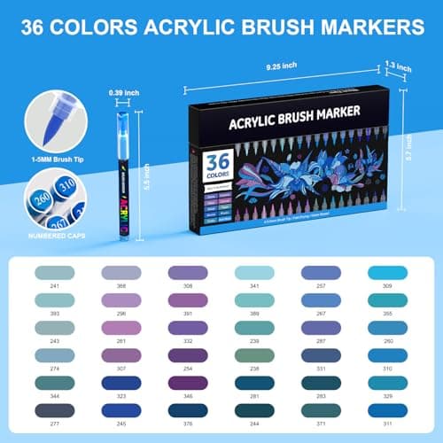 Marqueur acrylique Sonlary 36 couleurs, pinceau inclus, pour tout support - Bleu