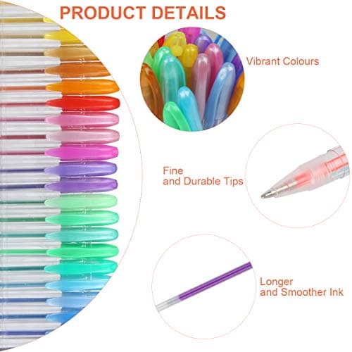 Gurkkst 48 Stylos Gel Paillettes Pour Adults Coloring, Eco Writing et Art Crafting(12 Métallique + 12 Paillettes + 12 Né