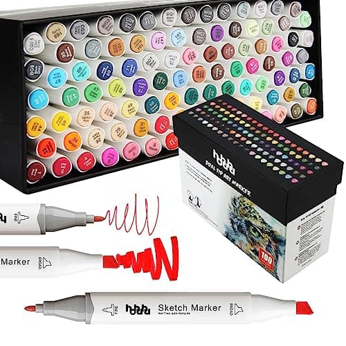 Marqueurs hhhouu 100 Couleurs Alcool Feutres Double Pointe, Pour Adultes Artiste DIY, Peinture Coloriage MH-100W