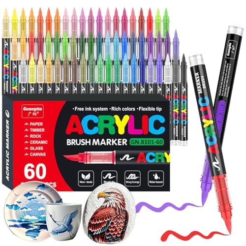 Gelanty Acrylique 60 Couleurs Marker avec Embout Pinceau Flexible Liquide Direct pour Peinture sur Rock, Céramique, Bois