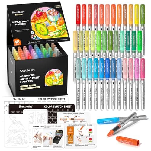 Marqueurs Acrylique Shuttle Art Feutre 60 Couleurs pour Calligraphie et Bricolage, Éco-Confiabilidade GRS, Idéal pour Ar — 48 couleurs