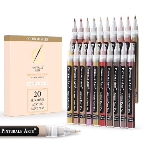 Pinturale Arts® Feutres Acrylique Couleur Peau 20pcs | Pointe Fine 0,7mm | Pour Coloriage Bois Verre Pneu Pierre| Séance