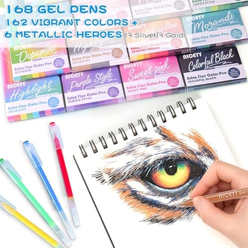 NICETY Stylo Gel Couleur pour Adultes – Set de 168 Feutres Gel avec Pointe Fine 0,5mm – Enfants & Adultes – Dessin, Colo