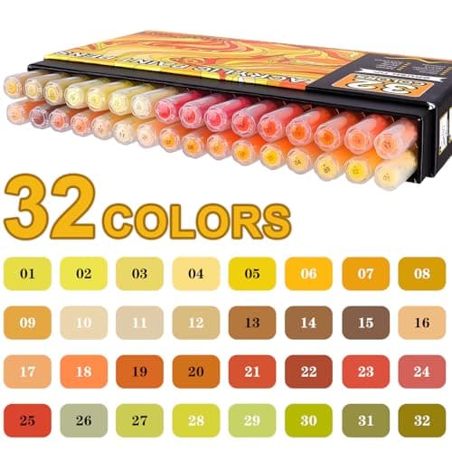 NICETY Marqueurs Acryliques 32 Couleurs pour Adultes - Stylos Pinceaux sur Pierre, Bois, Verre, Céramique - Pointe Pince