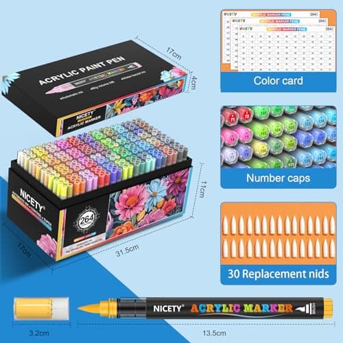 Set de 264 feutres acryliques NICETY - Marqueurs multi-supports pour peinture sur pierre, bois, céramique et verre - Poi