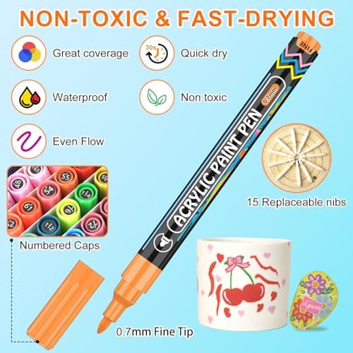 Lyuvie Couleur Feutres Acryliques Marqueur Peinture Acrylique, Pointe Extra Fine, Permanent pour Textile Verre Métal Tis