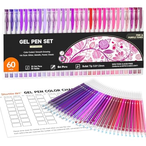 Stylos Pailletés Shuttle Art 80 Pièces pour Adultes et Enfants - Global Recycled Standard — Lot de 60 roses et violets
