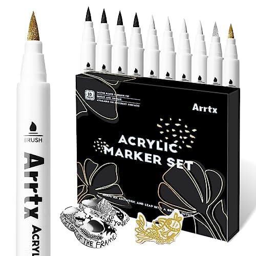 Marqueurs Acryliques Arrtx 90 pour Artistes et Adultes - Peinture sur Roche, Bois, Toile - Loisirs Créatifs 90A — blanc-Noir-Or-Argent