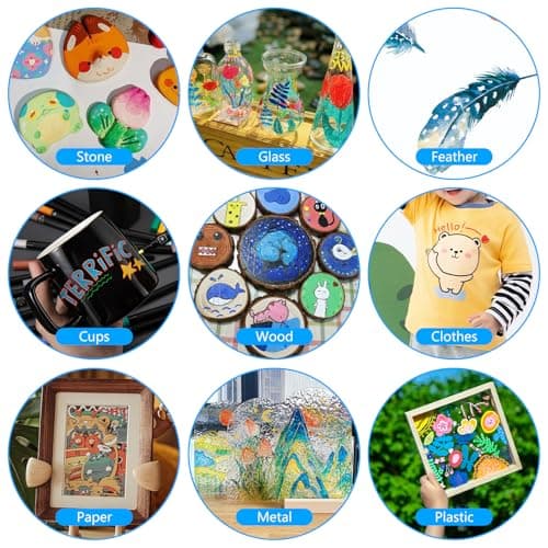 Marqueurs Acryliques Pointe Fine pour Bois Plastique Verre Ceramique Galets - 60 Couleurs Peinture Acrylique Pinceau Fin