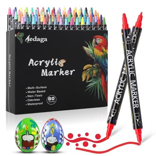 AEDAGA 48 Couleurs Feutre Acrylique pour Enfants et Adultes - Double Pointe Fine & Ronde - Coloriage et Peinture sur Ver — 80 Couleurs