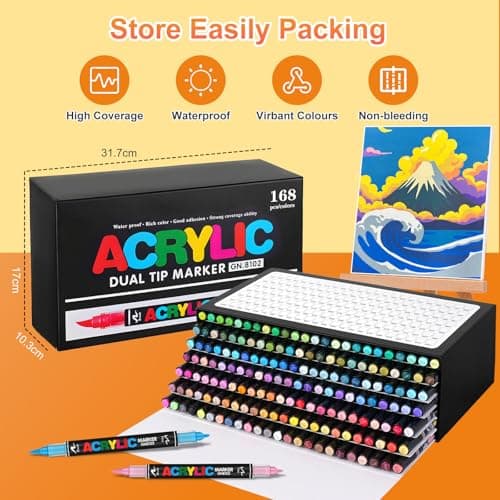 Marqueur Peinture Acrylique 168 Couleurs pour Adultes - Feutre Multifonctionnel 0,5-4,5mm & 1mm - Peinture sur Verre et