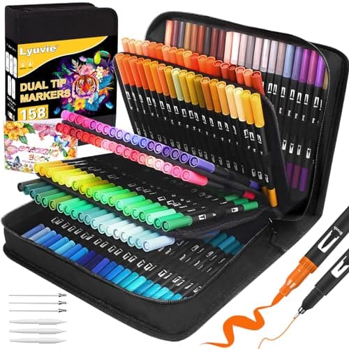 Lyuvie 158 stylos feutres coloriage - Feutre double pointe - Feutre aquarelle pinceau - Étui noir pour coloriage dessin
