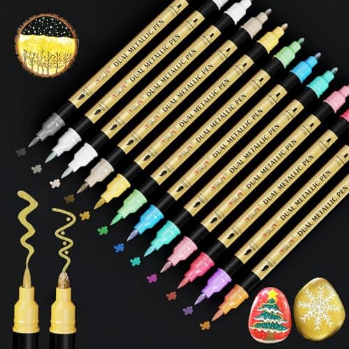IVSUN Acrylique Marqueur pour Pierre Bois Toile - Peinture Stylo Pointe Fine & Pinceau Multicouleur pour Artisanat DIY — 12 Couleurs