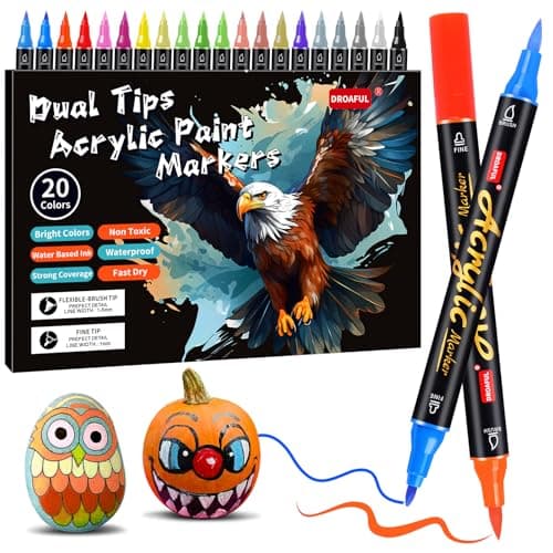 Marqueurs Acrylique Droaful 20 Couleurs Non Toxiques pour Art et Bricolage, Idéaux pour Peinture sur Différents Matériau