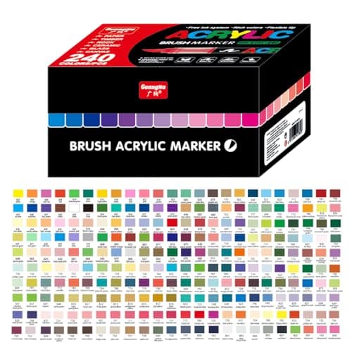 Guangna feutres acryliques 240 pour dessin sur verre et bois, encre opac superposable, cahier de coloriage flexible, par