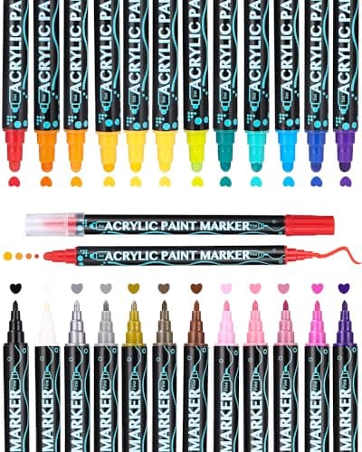 Feutres Acryliques 24 Couleurs, Marqueurs Doubles Pointes pour Peinture et Bricolage