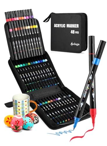 AEDAGA 60 Couleurs Feutre Acrylique pour Artistes et Enfants, Marqueur Acrylique Double Pointe avec Pinceau et Pointe Fi — 48 Couleur