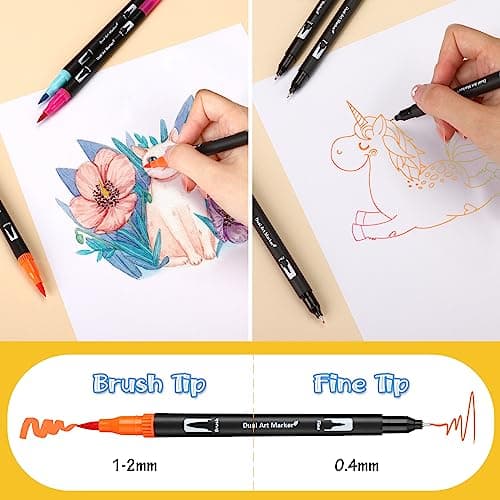 MZH Art marqueurs à pinceau à double extrémité conviennent aux adultes et aux enfants pour colorier et dessiner - set de