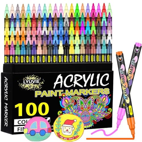 Marque Lyuvie Feutre Acrylique 100 Couleurs pour Textile Verre et Métal, Permanent et Precis de 0,7 mm pour Artistes Ama