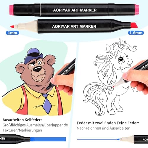Feutres à alcool Aoriyar 48 Couleurs Adultes Artiste Coloriage Rapide Séchage Sac Transport TwinMarkers (48 COLOR)