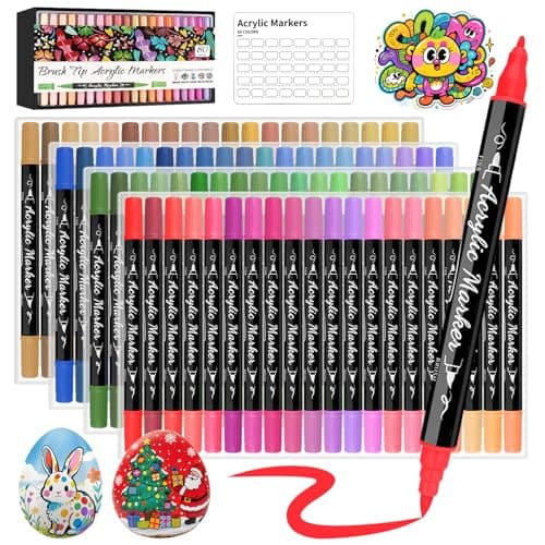 Funnasting Feutre Acrylique 80 Couleurs Pointe Double pour Peinture sur Verre et Tissu Marqueur Acrylique Pointe Fine et