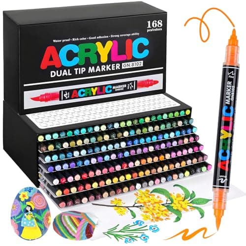 Marqueur Peinture Acrylique 168 Couleurs pour Adultes - Feutre Multifonctionnel 0,5-4,5mm & 1mm - Peinture sur Verre et