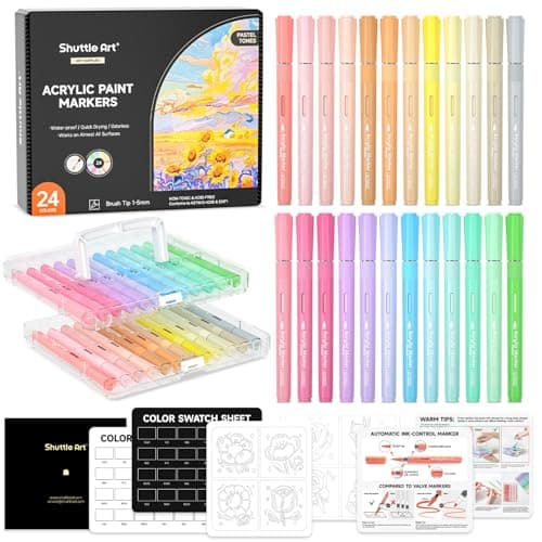 Marqueurs Acrylique Shuttle Art Feutre 60 Couleurs pour Calligraphie et Bricolage, Éco-Confiabilidade GRS, Idéal pour Ar — 24 couleurs pastel