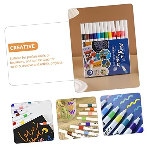 DIYEAH Marqueurs de peinture acrylique multifonctions colorés pour dessin et écriture portables 12 pièces