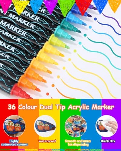 Marqueur Peinture Acrylique 36 Couleurs pour Bricolage et Artistry - Double Pointe - Feutre Coloriage Brush Pen für Rupe