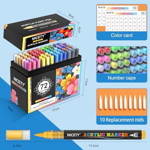 Marqueurs NICETY Acryliques Multi-Supports 72 Couleurs - Pointe Flexible 1-6mm pour Artistes et Débutants