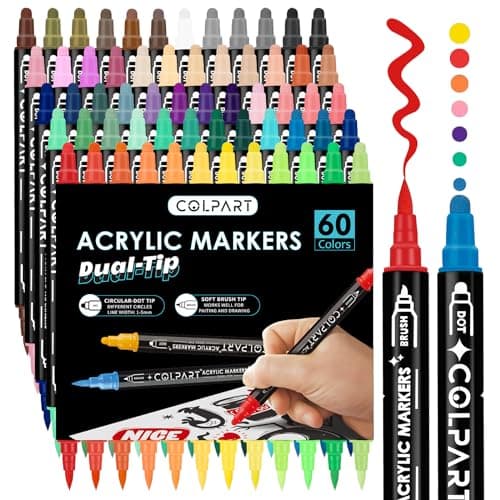 Marque Acrylic Paint Markers Colpart 36 Feutres à Double Pointe pour Peindre sur Roche, Bois et Toile - Materiaux Artist — 60 colors