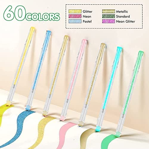 Melifluo Lot de 120 Stylos Gel Pailletés - 60 Couleurs avec 60 Recharges pour Coloriage et Dessin - Idéal pour Adulte et