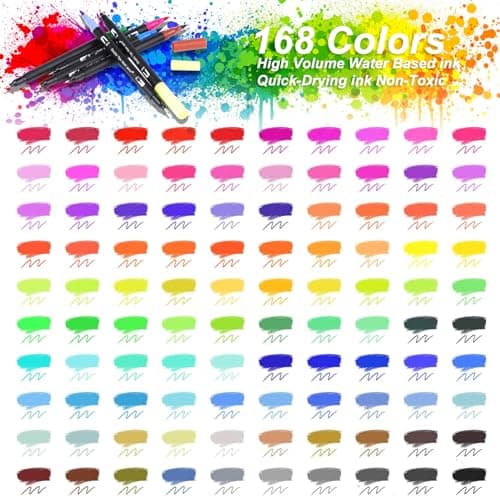 GPLMQ 168 Couleurs Feutres Coloriage Adultes Enfants - Dessin Manga Calligraphie Scrapbooking Cadeau Double Pointe Feutr