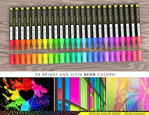 TOOLI-ART Marqueurs acryliques non toxiques pour bricolage - Lot de 24 couleurs - Séchage rapide - Parfaits pour peintur