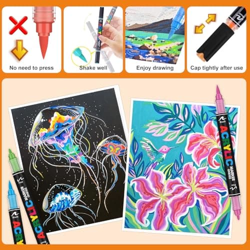 Marqueur Peinture Acrylique 168 Couleurs pour Adultes - Feutre Multifonctionnel 0,5-4,5mm & 1mm - Peinture sur Verre et