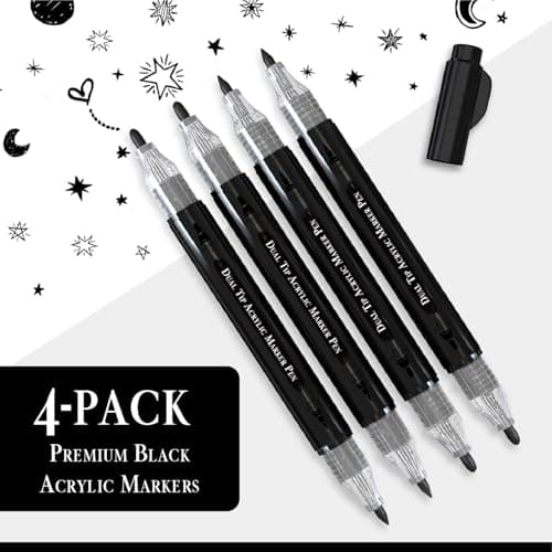 Pinturale Arts Feutre Acrylique Noir Lot de 4 | Marqueur Acrylique Noir Double Pointe Fine 0,7mm 3mm | Pour Bois Verre P