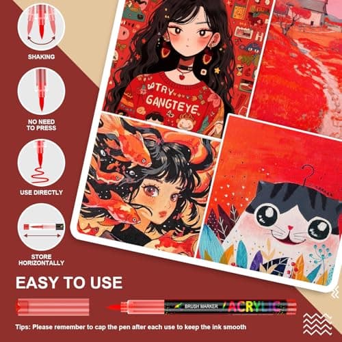 TrendGate Feutre Acrylique 36 Couleurs - Couleur Rouge pour Artisans et artistes en Quête de Polyvalence sur Papier, Ver