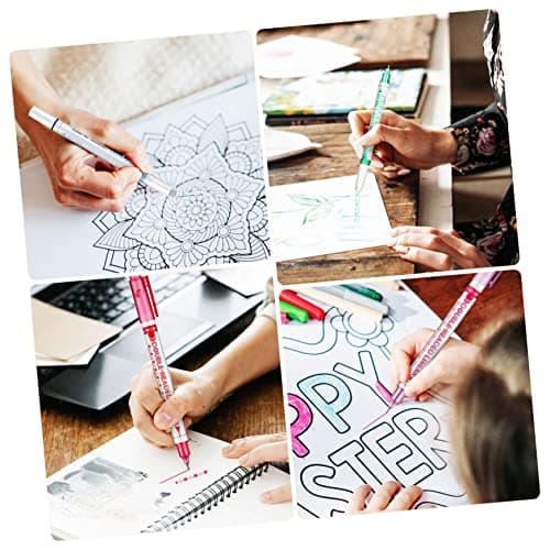 Housoutil 4 Ensembles Double Tip Fluorescent Pens Set Pour Études Avec Roller Et Brosses fines Pour Planificateur et Bri