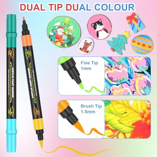 Lyuvie 100 Couleurs Feutre Marqueur Peinture Acrylique pour Les Artisans etétudiants, Usage Multifonctionnel et Qualité