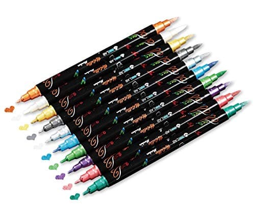 Marqueurs Métalliques 24 Couleurs pour Scrapbooking et Bricolage - Double Pointe - Moyen & Pointe du Pinceau - Artisanat — 10 Couleurs