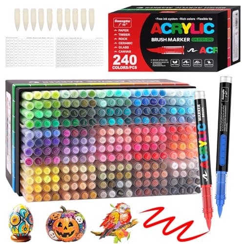 Funnasting 240 Couleurs Feutre Acrylique pour Arts & Crafts - Tête de Brosse Douce - Idéal pour Coloriage, Verre, Tissu,