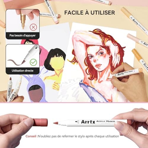 Arrtx, stylos acryliques 30 couleurs pour adultes | coloriage, dessin, peinture sur roche, bois, toile | loisirs créatif