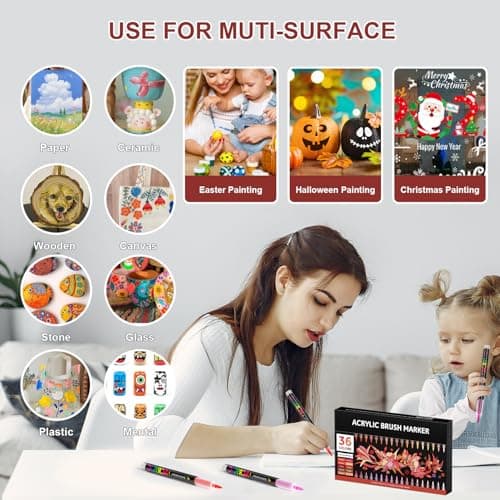 TrendGate Feutre Acrylique 36 Couleurs - Couleur Rouge pour Artisans et artistes en Quête de Polyvalence sur Papier, Ver